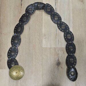 Mudd Y2K Boho Western Concho Medallion Belt M/L Brown Faux Leather Grommet